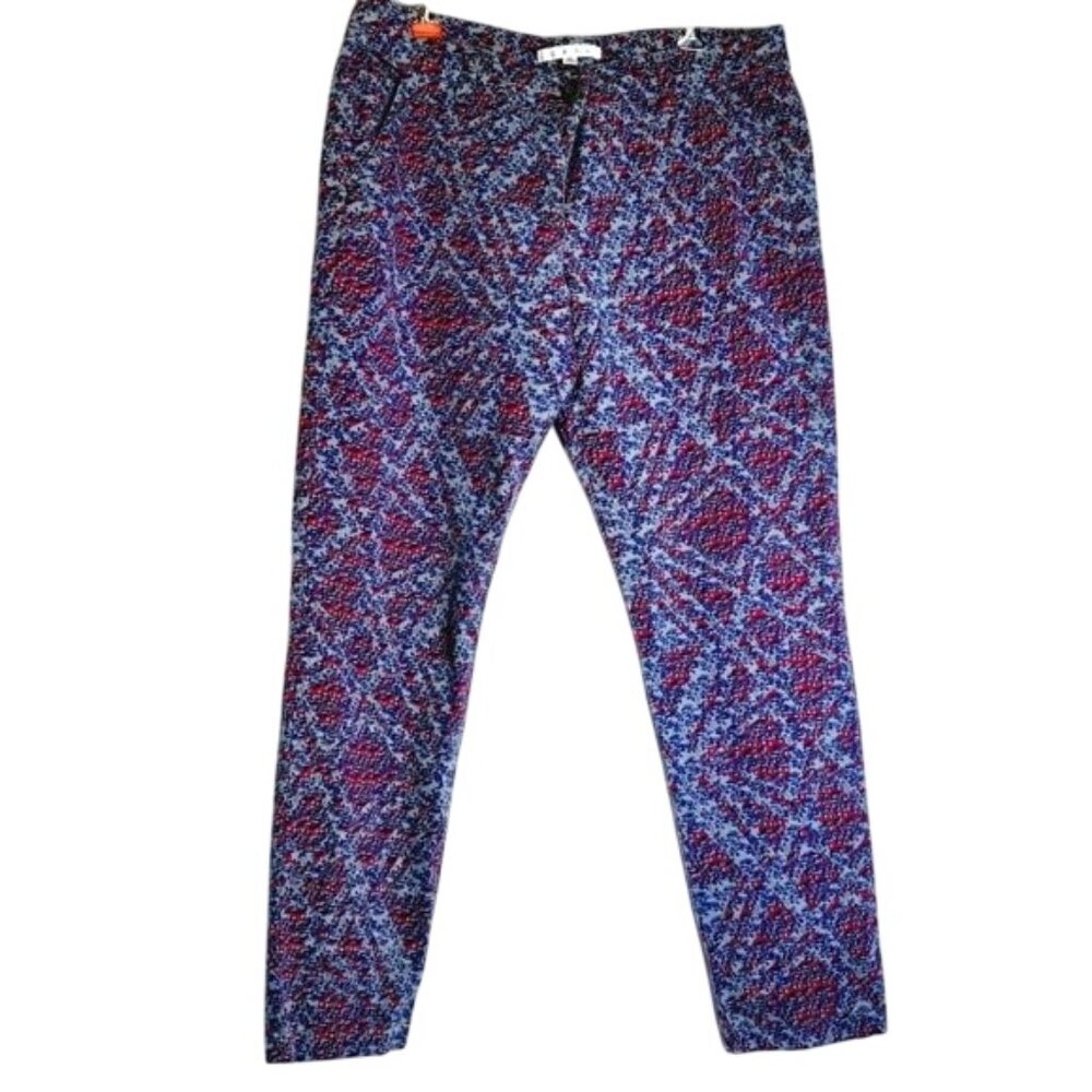 CAbi Multicolored Cropped Jeans Size 8 Blue & Pink‎ Floral Pattern Cotton Blend